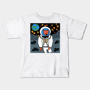 weird Astronaut cat on the moon Kids T-Shirt